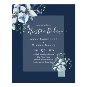 Budget Nuestra Boda Navy Blue Flowers Invitations Flyer