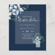 Budget Nuestra Boda Navy Blue Flowers Invitations