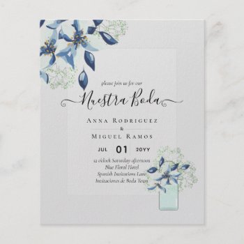 Budget Nuestra Boda Navy Blue Flowers Invitations Flyer