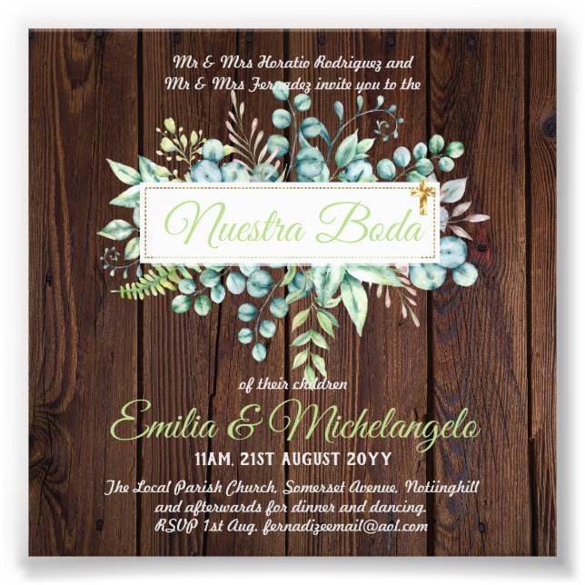 BUDGET Nuestra Boda Spanish Greenery Wedding Photo Print (Front)