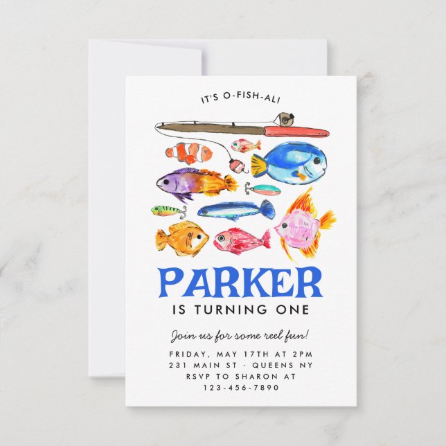 Budget O-Fish-al Reel Fun Fish Fishing Birthday Note Card (Front)