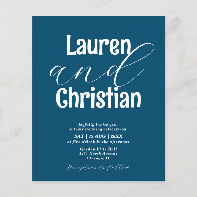 Budget Ocean Blue Scripture Wedding Invitation (Front)