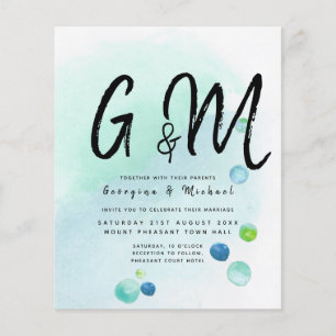 BUDGET Ocean Sea Glass Ombre Teal Blue Wedding INV Flyer