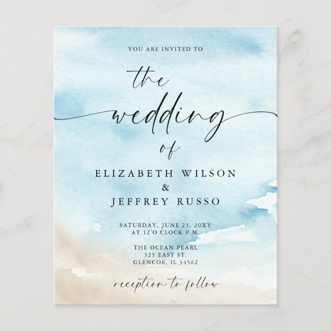 Budget Ocean Sea Summer Beach Wedding Invitation (Front)