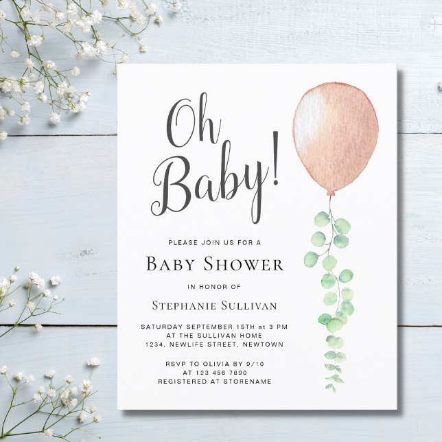 Budget Oh Baby Balloon Baby Shower Invitation (Creator Uploaded)