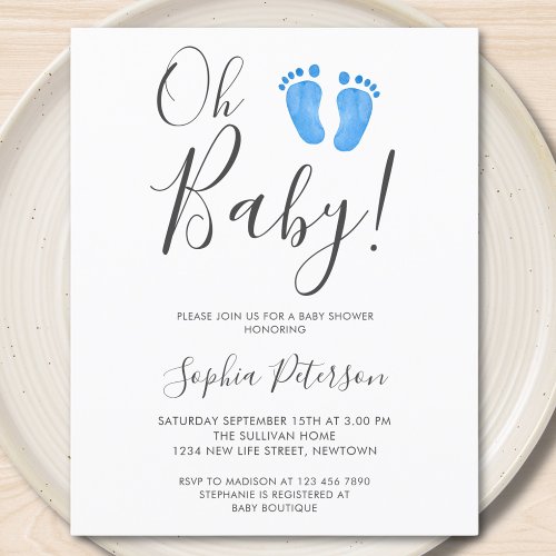 Budget Oh Baby Blue Feet Baby Shower Invitation