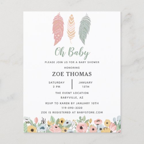 Budget Oh Baby Feathers Floral Boho Baby Shower