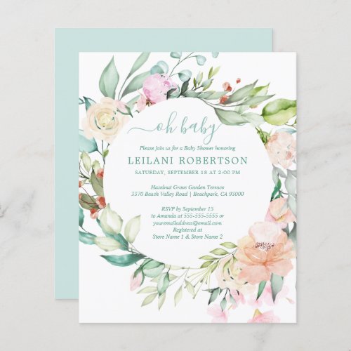Budget Oh Baby Floral Wreath Shower Invitation