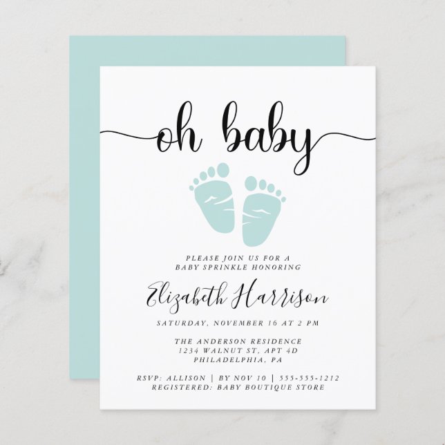 Budget Oh Baby Mint Green Sprinkle Invitation (Front/Back)