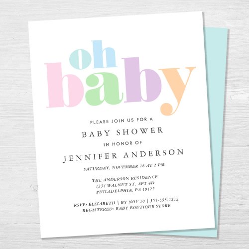 Budget Oh Baby Modern Baby Shower Invitation