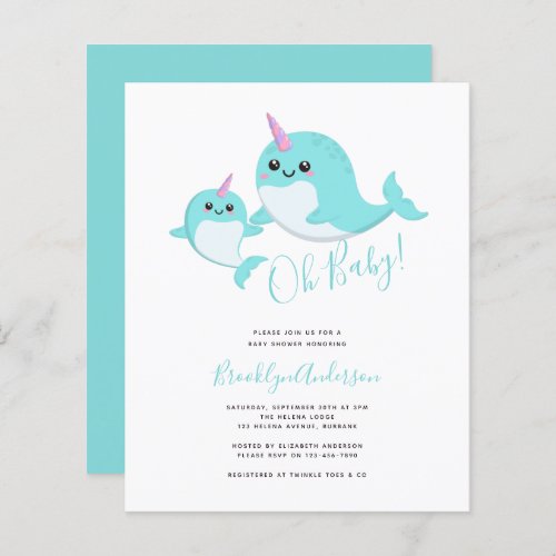 Budget Oh Baby Narwhal Baby Shower Invitation