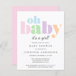 Budget Oh Baby Pastel Baby Girl Shower Invitation