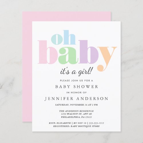 Budget Oh Baby Pastel Baby Girl Shower Invitation