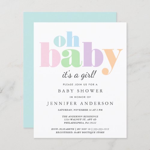 Budget Oh Baby Pastel Baby Shower Invitation