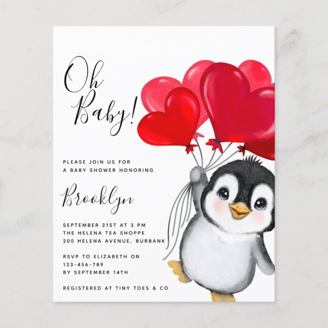 Budget Oh Baby Penguin Baby Shower Invitation (Front)