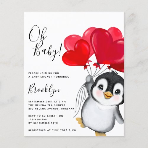 Budget Oh Baby Penguin Baby Shower Invitation