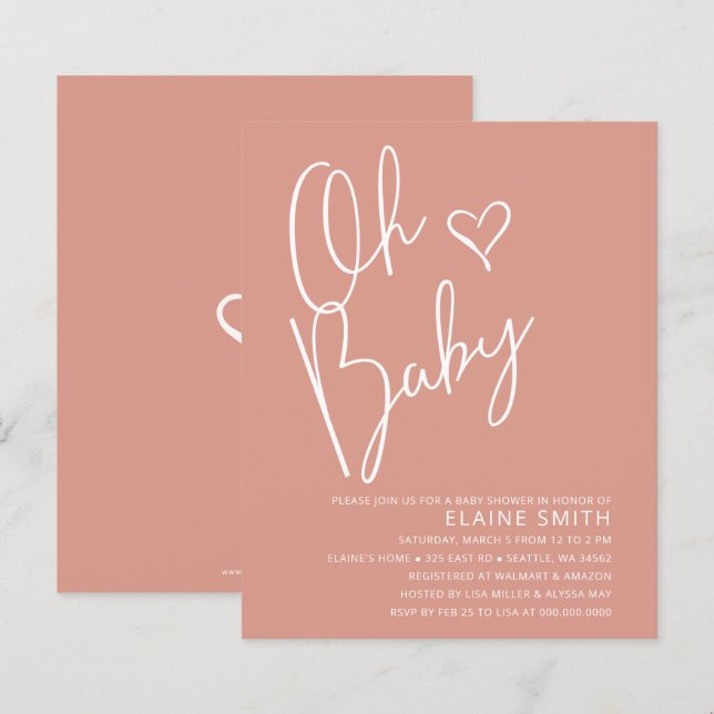 Budget Oh Baby Pink Baby Shower Invitation (Front/Back)