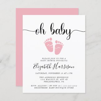 Budget Oh Baby Pink Baby Shower Invitation