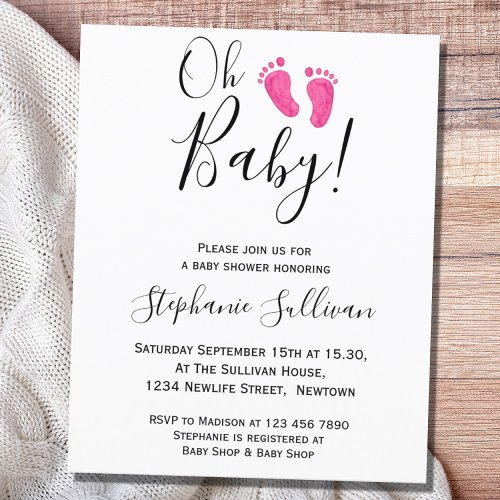 Budget Oh Baby Pink Feet Baby Shower Invitation