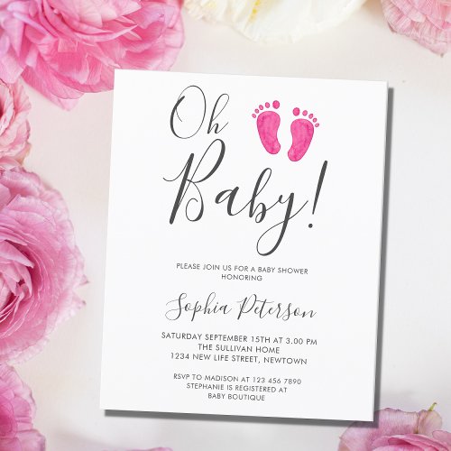 Budget Oh Baby Pink Feet Baby Shower Invitation 