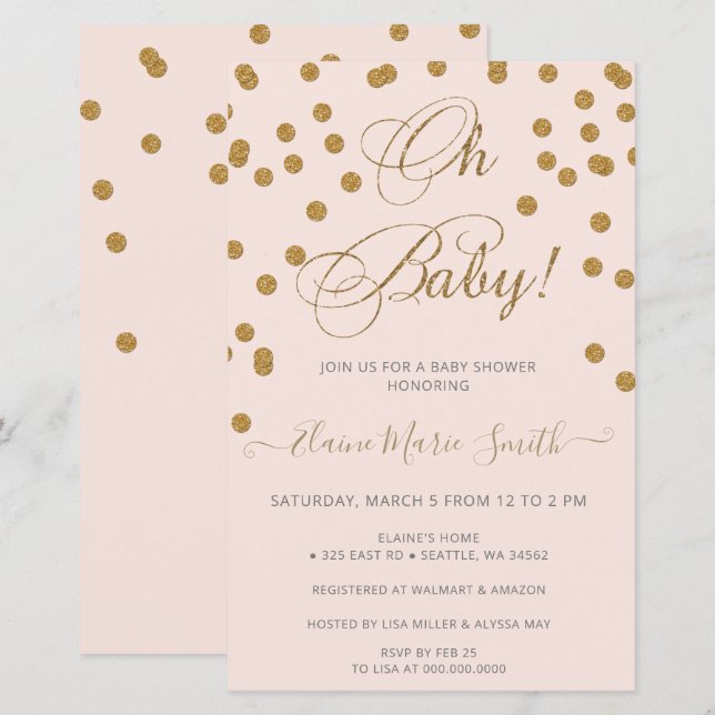 Budget Oh Baby Pink Gold Baby Shower Invitation (Front/Back)