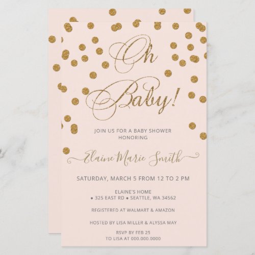 Budget Oh Baby Pink Gold Baby Shower Invitation