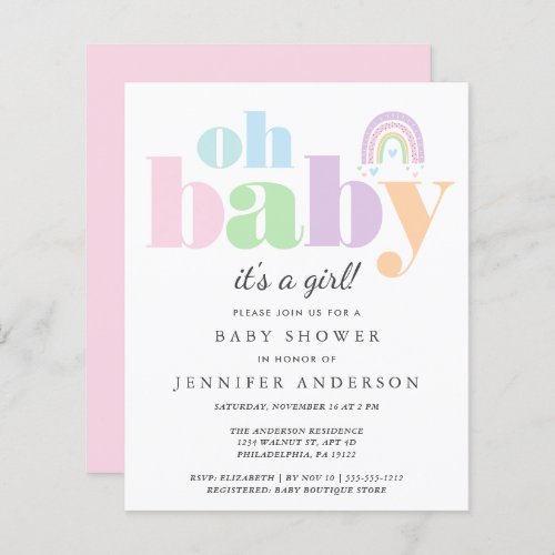 Budget Oh Baby Rainbow Baby Girl Shower Invitation