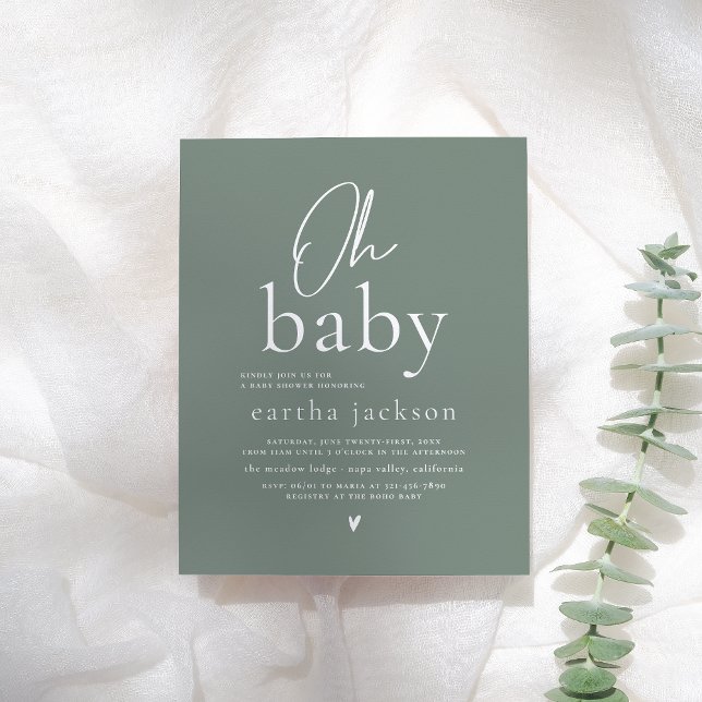 Budget Oh Baby Script Sage Green Boho Baby Shower (Creator Uploaded)