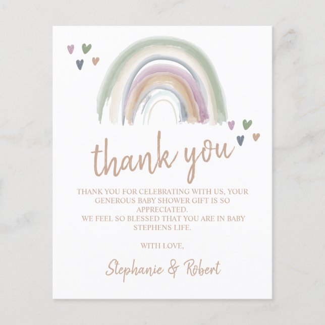 Budget Oh Baby Shower Boho Rainbow Thank You (Front)