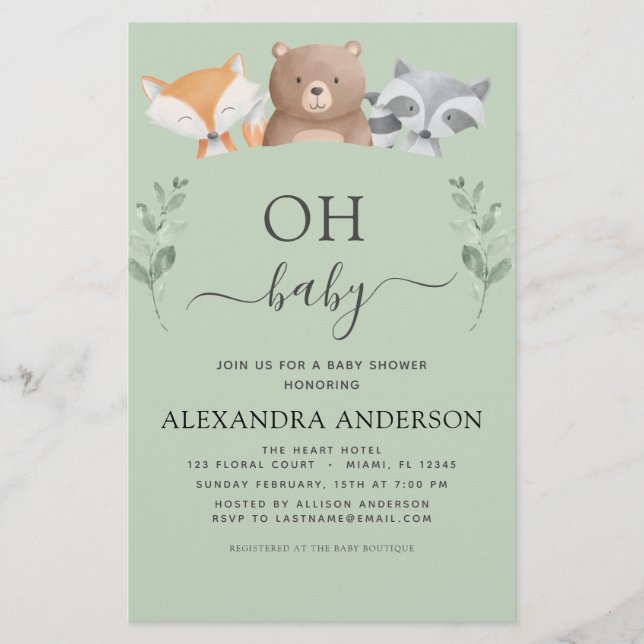 Budget Oh Baby Shower Woodland Invitations (Front)