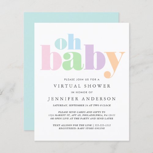 Budget Oh Baby Virtual Baby Shower Invitation