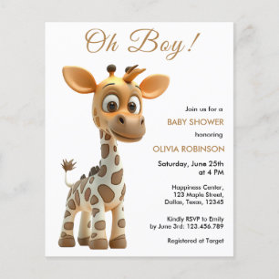 Budget Oh Boy Baby Giraffe Baby Shower Invitation  Flyer