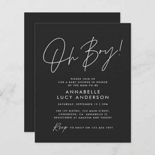 budget oh Boy baby shower script black