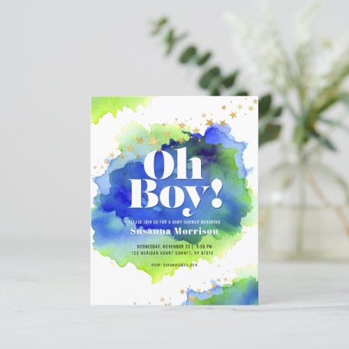 Budget Oh Boy Baby Shower Watercolor Glitter