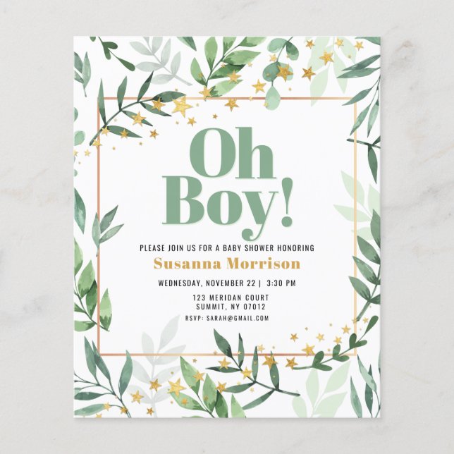 Budget Oh Boy Baby Shower Watercolor Glitter (Front)