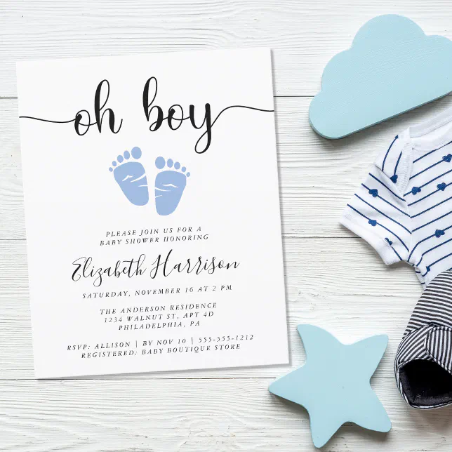 Budget Oh Boy Blue Baby Shower Invitation Zazzle