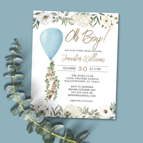 Budget Oh Boy Blue Balloon Baby Shower Invitation
