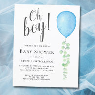 Budget Oh Boy Blue Balloon Baby Shower Invitation