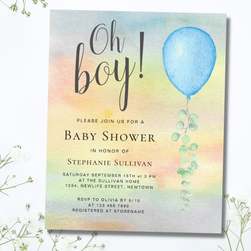 Budget Oh Boy Blue Balloon Baby Shower Invitation