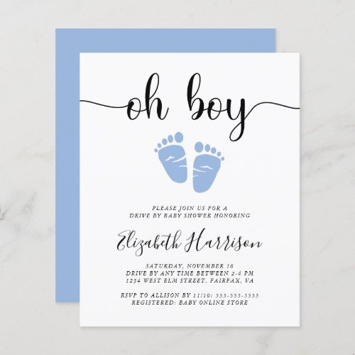 Budget Oh Boy Blue Drive By Baby Shower Invitation
