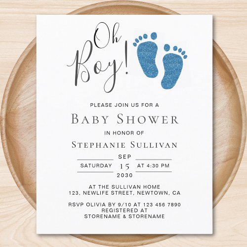 Budget Oh Boy Blue Feet Boys Baby Shower Invite