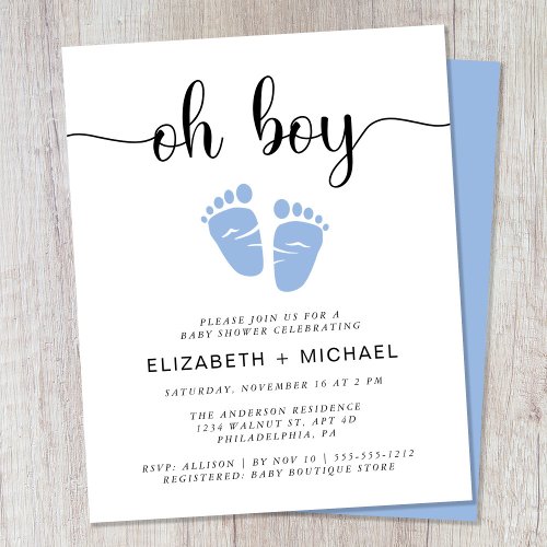 Budget Oh Boy Couples Baby Feet Shower Invitation