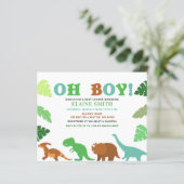 Budget Oh Boy Cute Dinosaur Baby Shower Invitation (Standing Front)