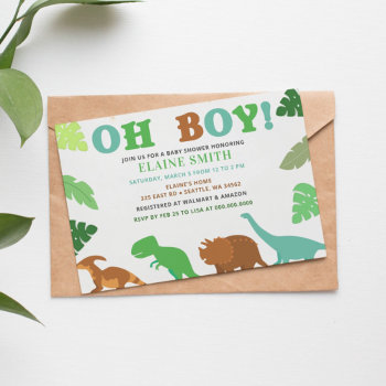 Budget Oh Boy Cute Dinosaur Baby Shower Invitation by Invitationboutique at Zazzle