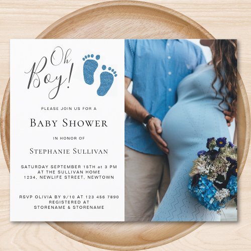 Budget Oh Boy Feet Photo Baby Shower Invitation