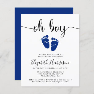 Budget Oh Boy Navy Blue Baby Shower Invitation