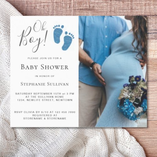 Budget Oh Boy Photo Couples Baby Shower Invitation