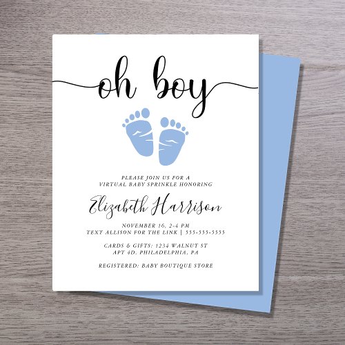 Budget Oh Boy Virtual Baby Sprinkle Invitation