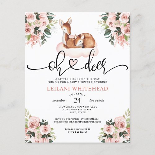 Budget Oh Deer Watercolor Baby Shower Invitation