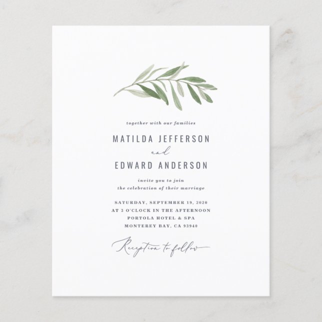 budget olive branch foliage wedding announcement flyer (Front)